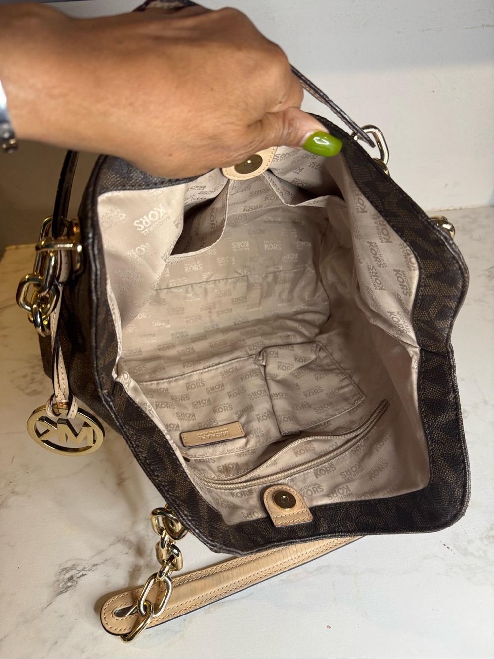 Michael Kors Brown MK Logo Chain-Handle Shoulder Bag - Picture 4 of 4